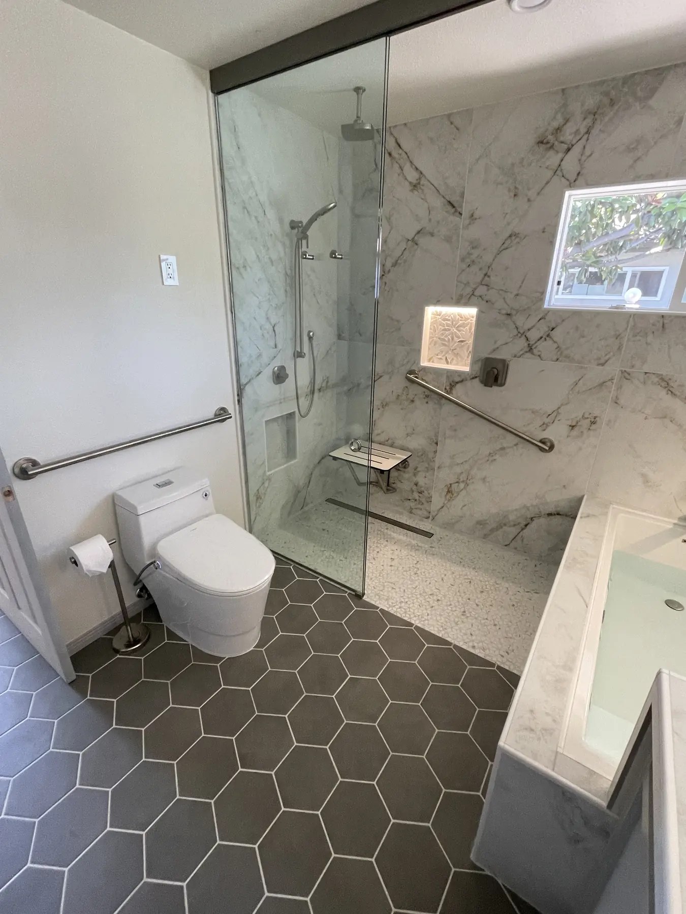 Accessible bathroom with roll-in shower, San Diego — after photo 3