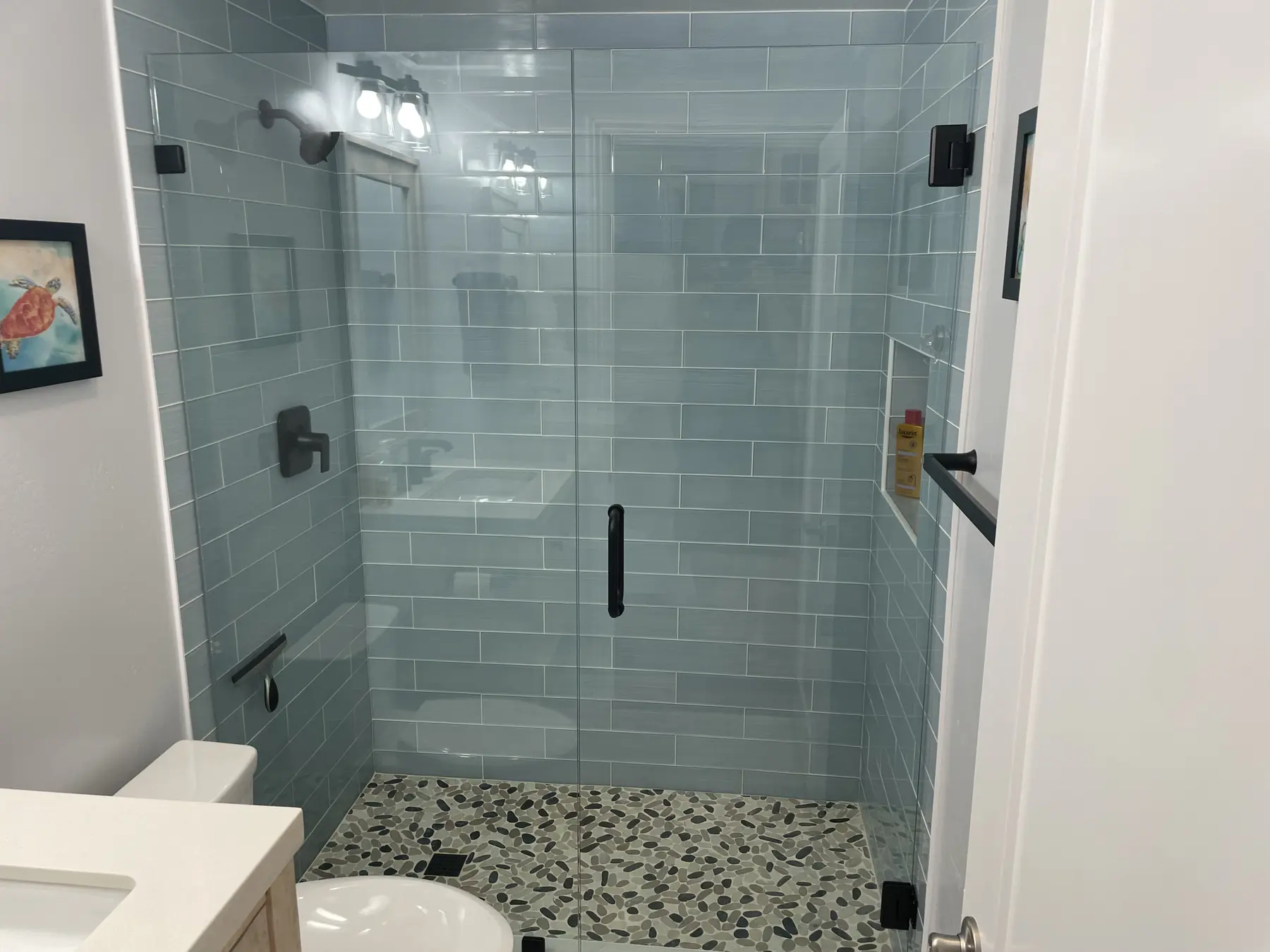 Glass tile shower, La Costa — after photo 2